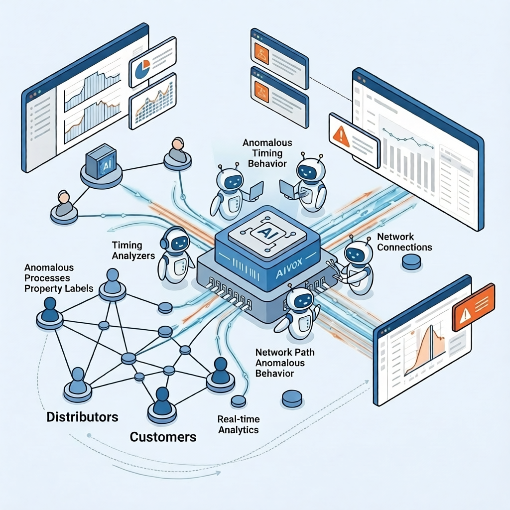 AIVOX Behavioral Risk Intelligence — millions of transactional events scored into a single Unified Risk Score.