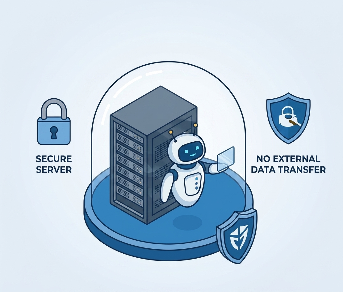 Privacy-first architecture: secure server, no external data transfer, data stays in your perimeter.